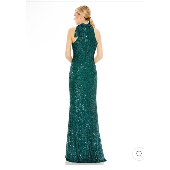 Mac Duggal NWT Authentic size 12 dark teal sequined soft bow column Ieena gown - Picture 2 of 14